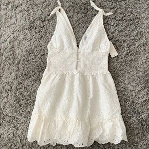 NWT Plunging Smocked Shoulder Tie Dress